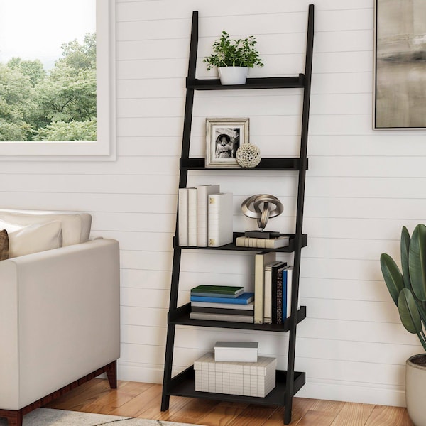 Hastings Home Leaning Ladder Bookcase, Black 225611FWV - main